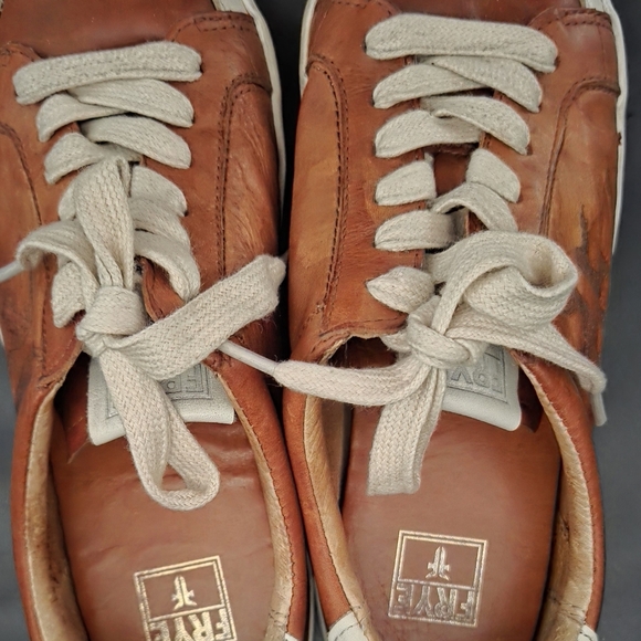 Frye Kira Leather Low Top Sneakers Tan Factory Distressed Lace up Womens 6 US - Picture 3 of 10